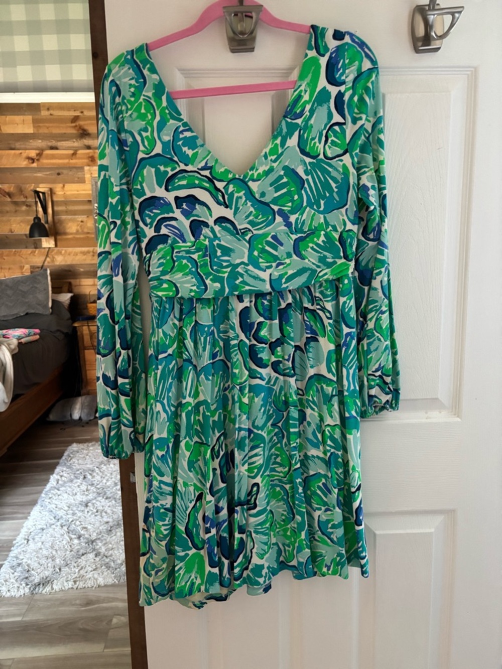Lilly Pulitzer Vibrant Blue-Green Floral Dress Size L - Picture 4 of 5